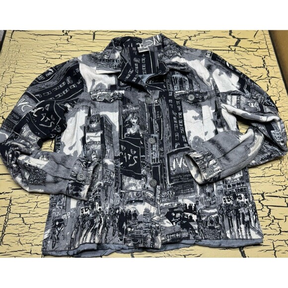 Parsley & Sage Womens Gray & Black Abstract NY City Boho Button Up Jacket India - Picture 13 of 16